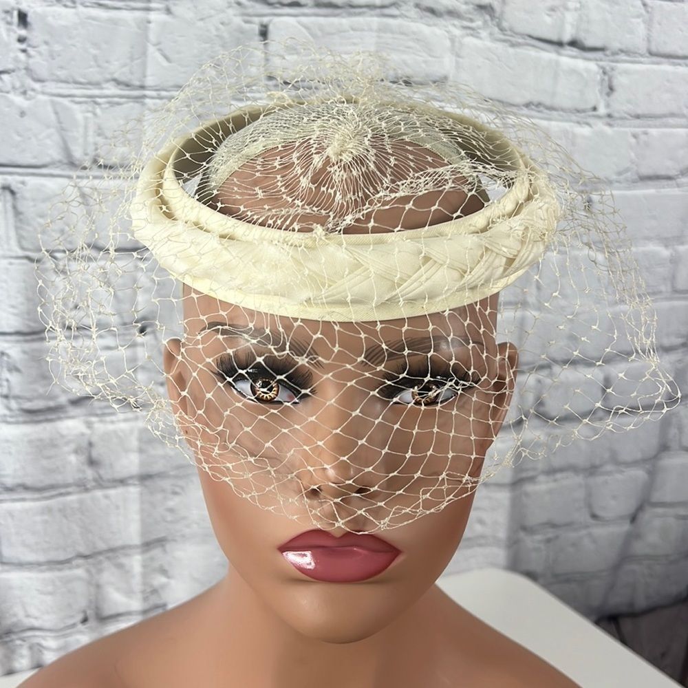 Vintage headband mesh lace cream Union made